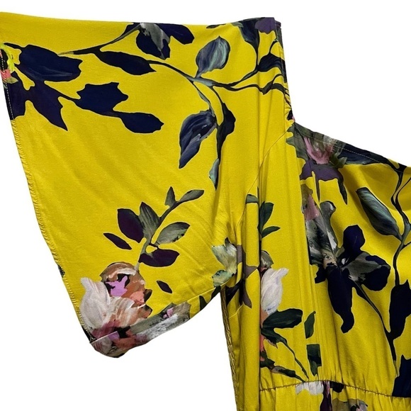 Soft Surroundings 1X Yellow Floral Smocked Back Off the Shoulder Maxi Dress O3 - Picture 4 of 6